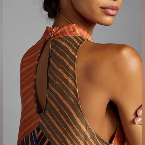 Anthropologie FARM RIO Geometric Halter‎ Maxi Dress Size XS Silky Earth Tones - Picture 3 of 14
